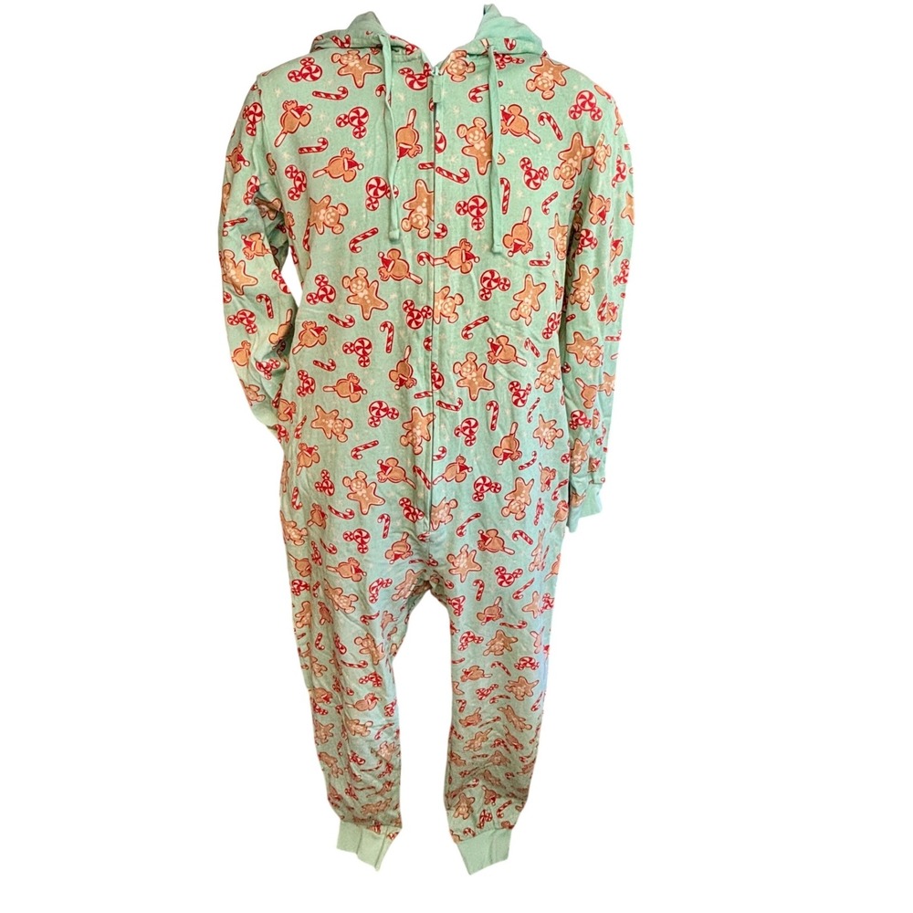 Disney Womens Gingerbread Man Candy Cane Hoodie Footless Pajamas‎ Jumpsuit M - Picture 3 of 7